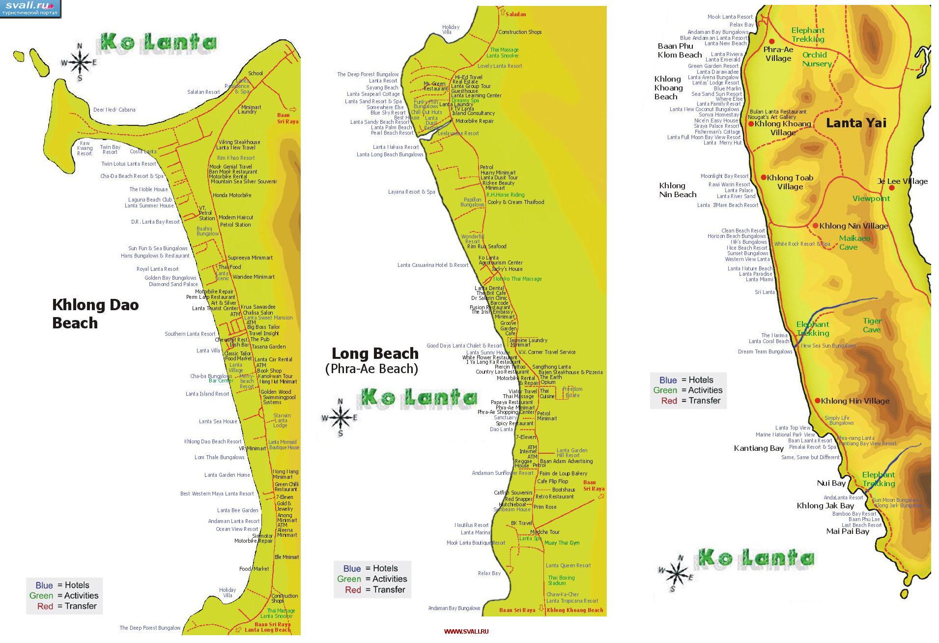 Подробная карта пляжей острова Ко Ланта Яй (Koh Lanta Yai), провинция Краби (Krabi), Тайланд.