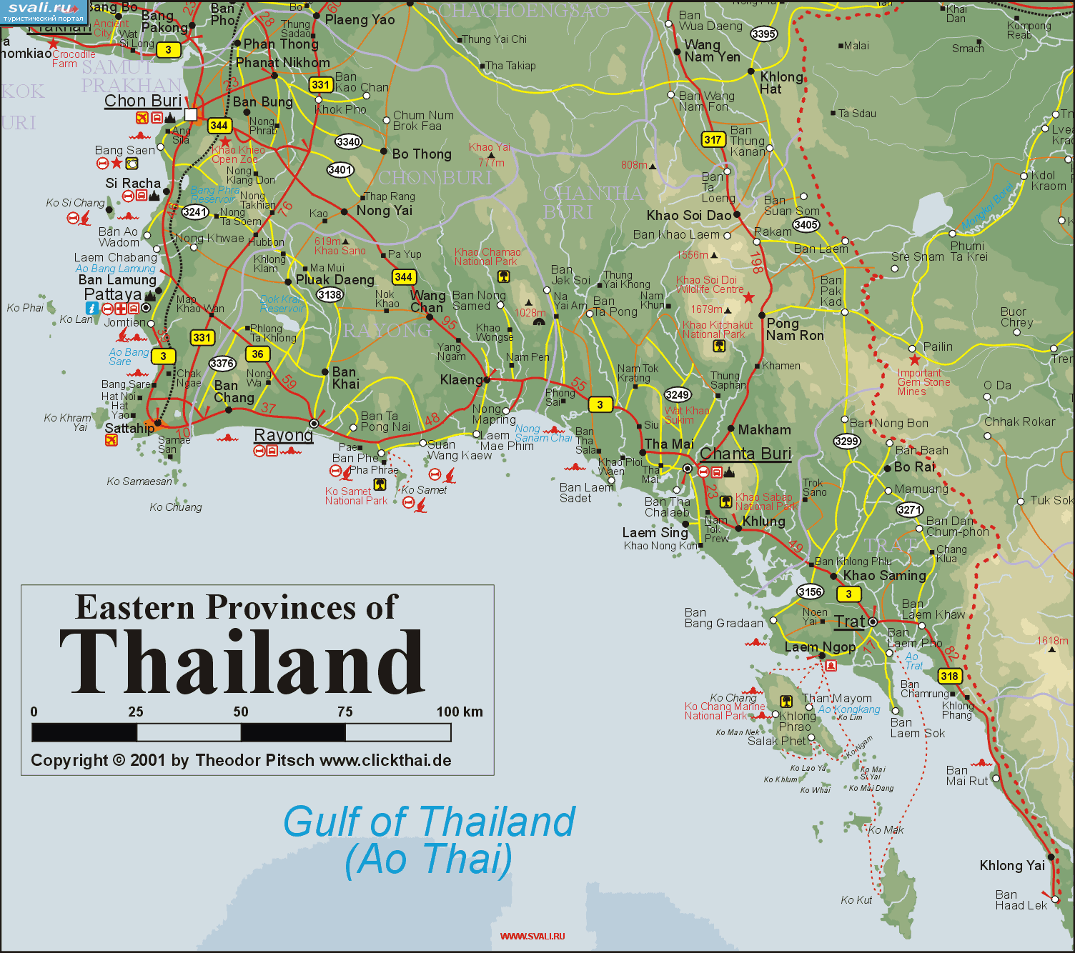 Подробная карта восточных провинций Тайланда (англ.)