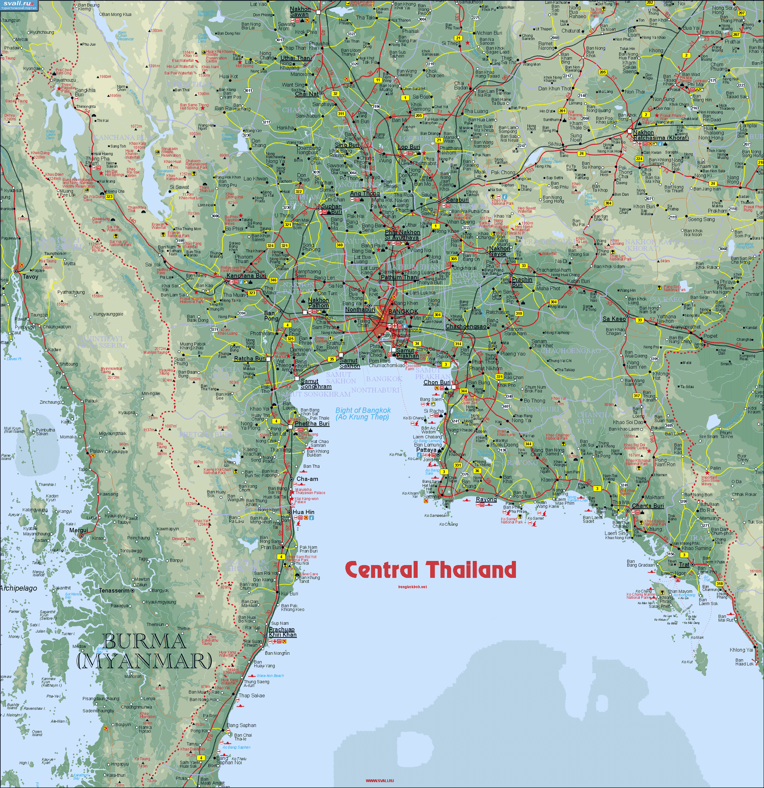 Подробная карта центральной части Тайланда (англ.)