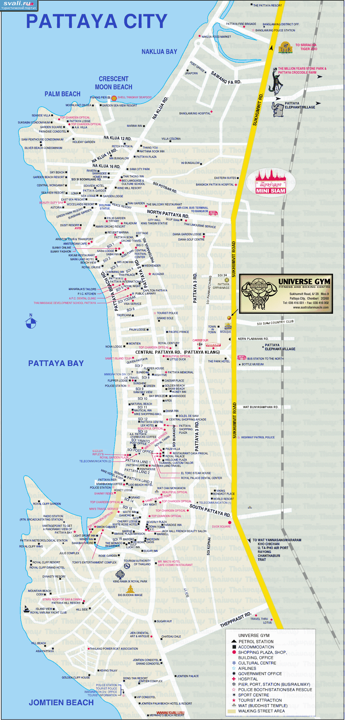Карта Паттайи, Тайланд (англ.)