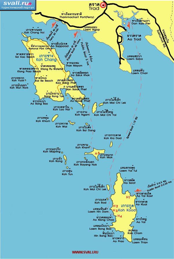 Карта архипелага Чанг (Chang), провинция Трат, Тайланд (тай., англ.)
