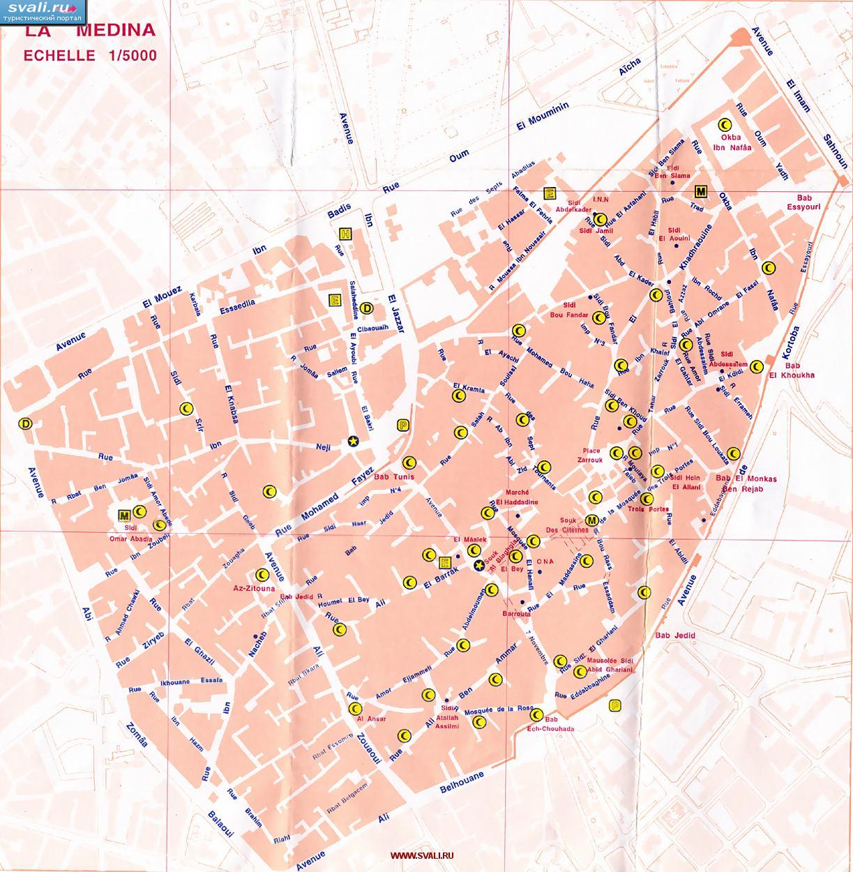 Карта медины города Кайруан, Тунис (франц.)