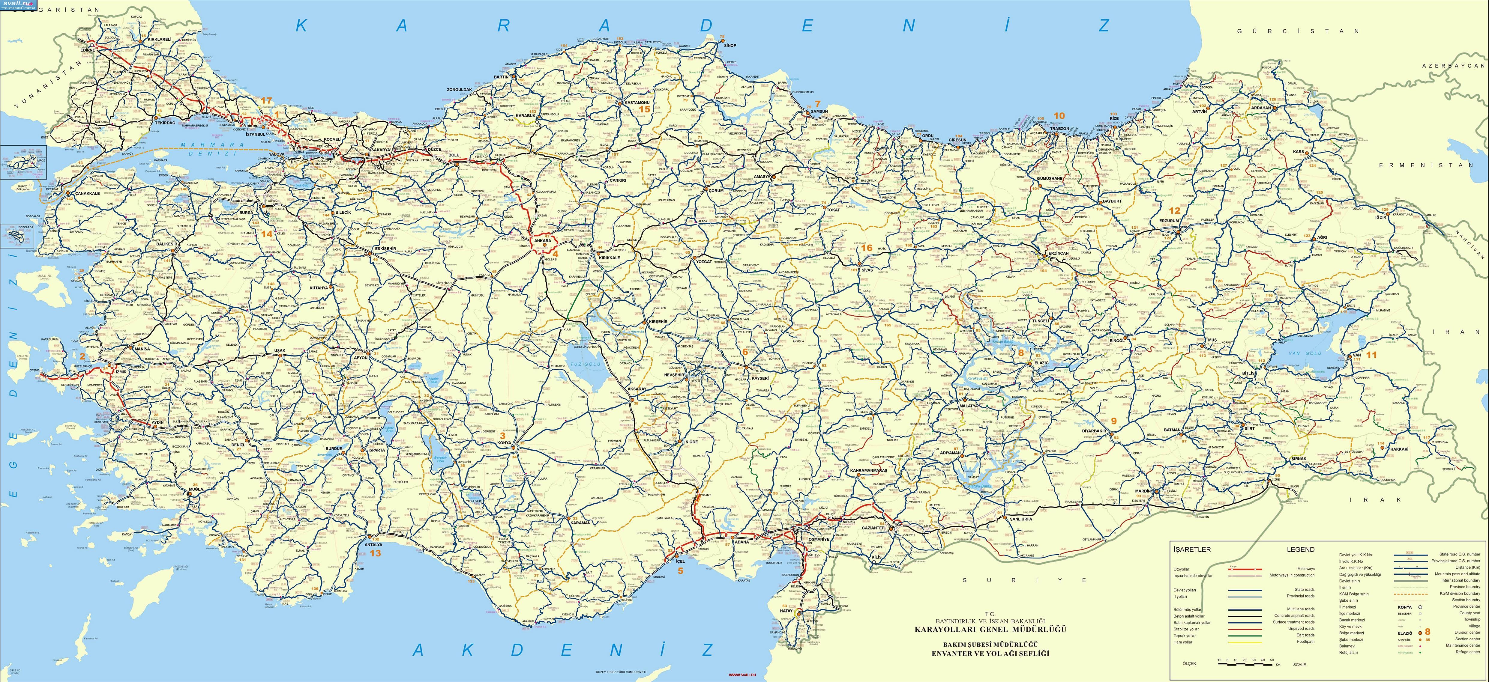 Карта автодорог Турции (тур.)