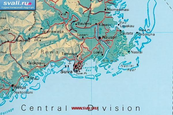 карты : Карта района Сувы, остров Вити Леву, Фиджи (англ.) | Фиджи ...
