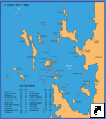 Карта мест для дайвинга в Эль-Нидо (El Nido), остров Палаван (Palawan), Филиппины (англ.)