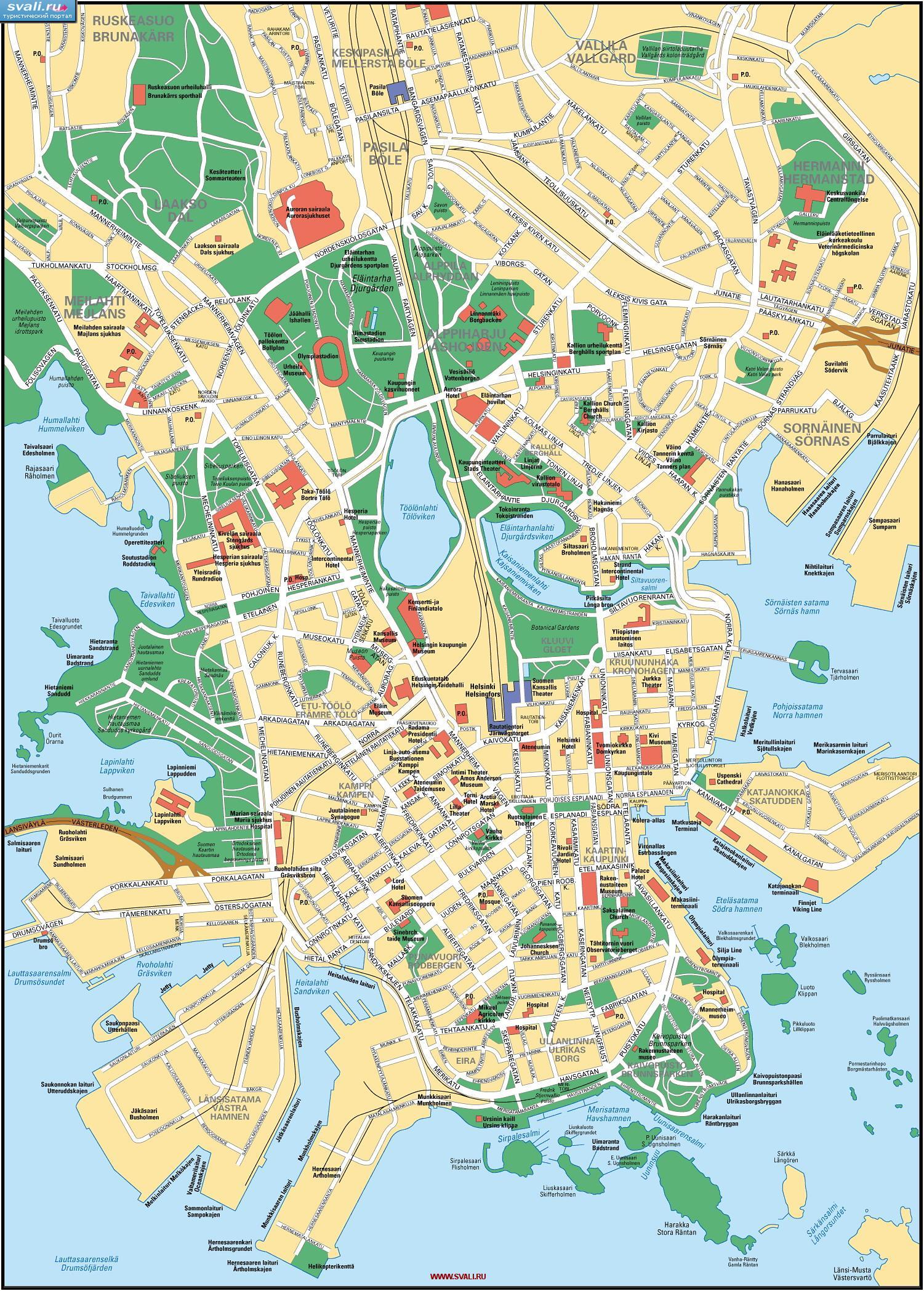 Туристическая карта центра Хельсинки, Финляндия (фин.)