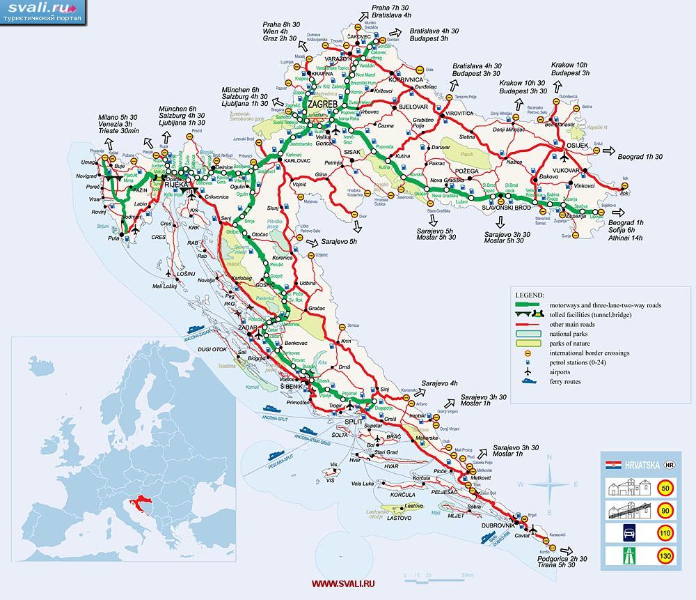 Карта автодорог Хорватии (англ.)