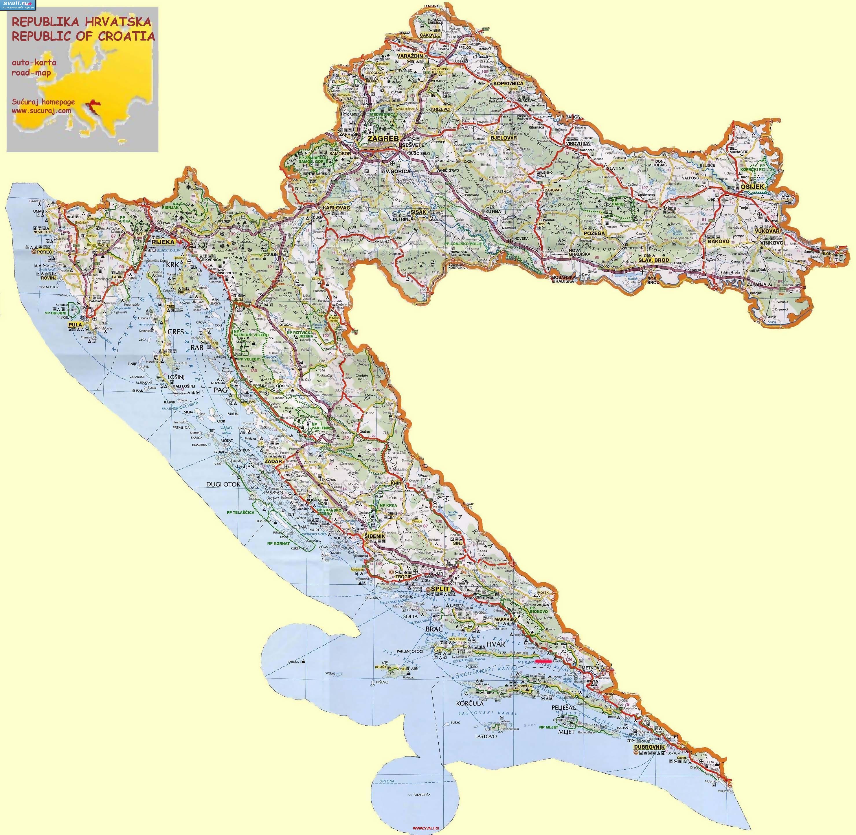 Подробная карта Хорватии (хорв.)