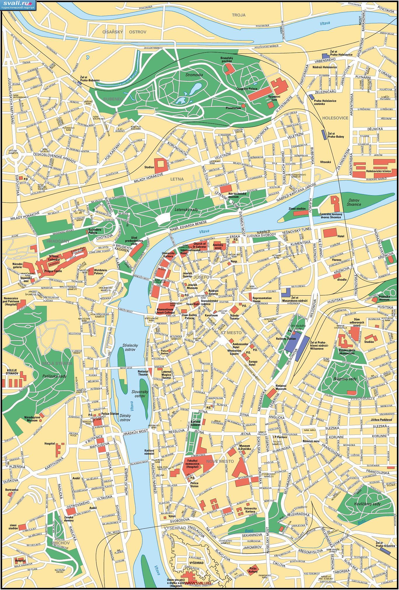 Туристическая карта центра Праги, Чехия (чеш.)