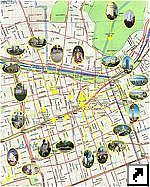 Карта достопримечательностей Сантьяго (Santiago), столица Чили (исп.)