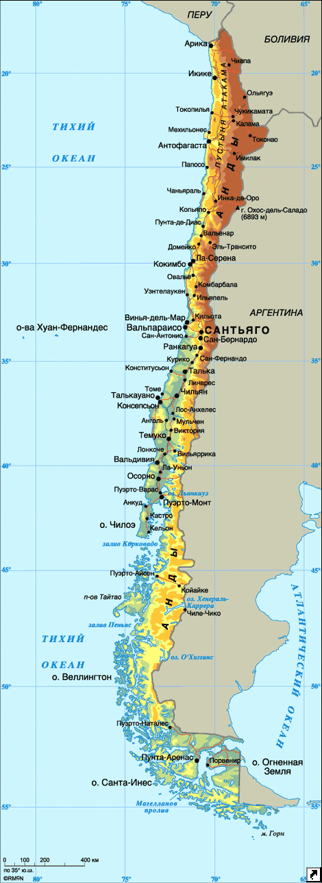Карта Чили.