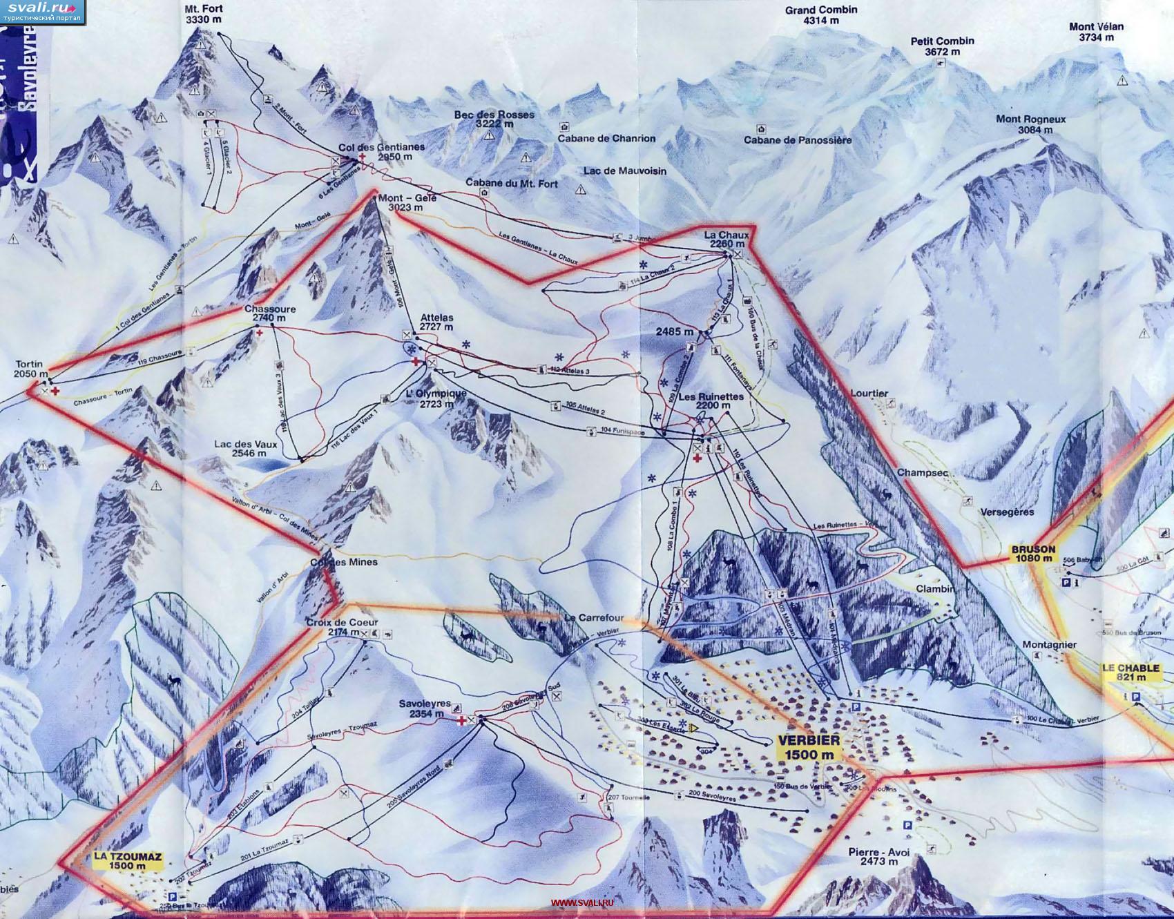 Карта горнолыжного курорта Вербье (Verbier), Швейцария.